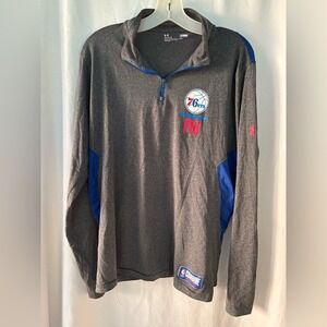 Under Armour NBA Combine Philadelphia 76ers Quarter Zip Pullover Grey Blue LG